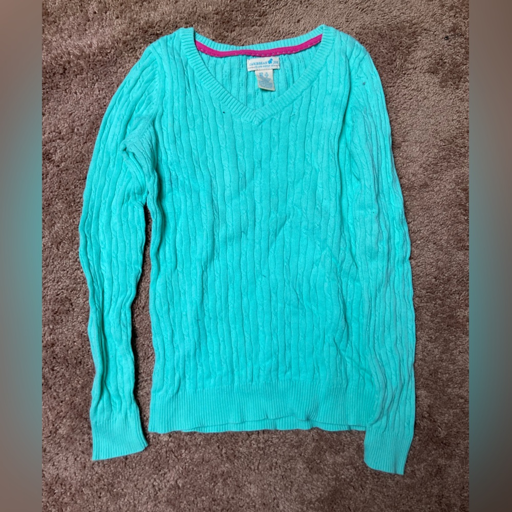 Caribbean Joe Aqua V-Neck Sweater